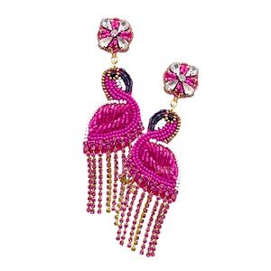 Flamingo Earring, Seed Bead Bird Earring, Lily Posh